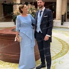 Светильник-голубое платье-футляр для матери жениха с круглым вырезом и длинным рукавом в пол свадебное платье для гостей вечерние платья