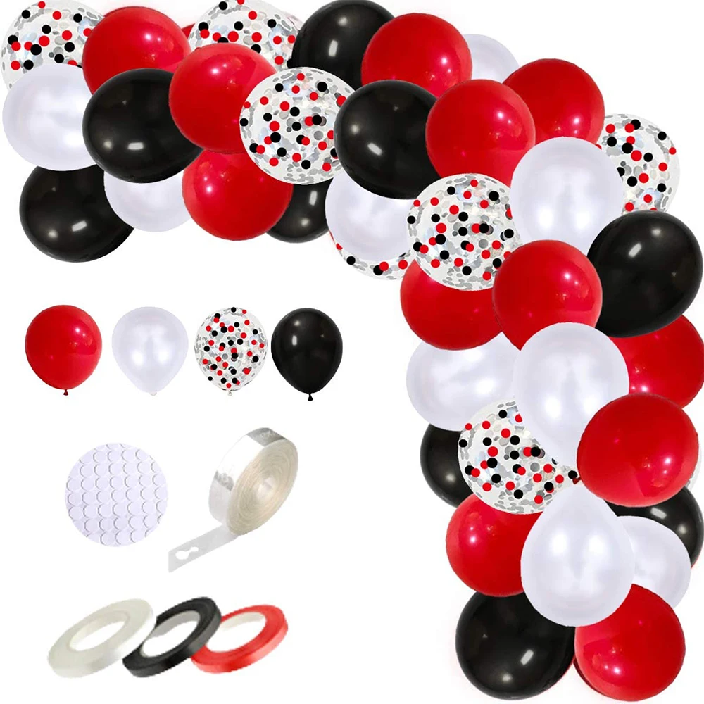 109 unids/lote circo globos de cumplea&ntilde;os arco set de guirnaldas negro rojo blanco globos confeti globos, decoraci&oacute;n fiesta de cumplea&ntilde;os-0