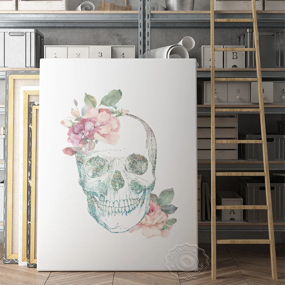 

Skull Human Anatomy Floral Poster, Skeleton Watercolor Painting, Pink Flower Head Medical Wall Picture, Doctor Office Wall Decor