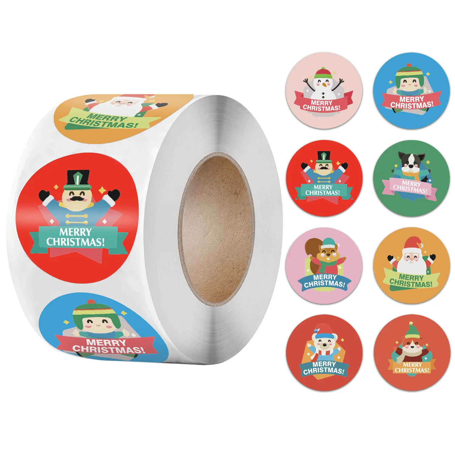 

1 Inch Merry Christmas Stickers Cartoon Animals Snowman 8 Designs Sealing Labels for Kids Xmas Gift Boxes Package Decorative 500