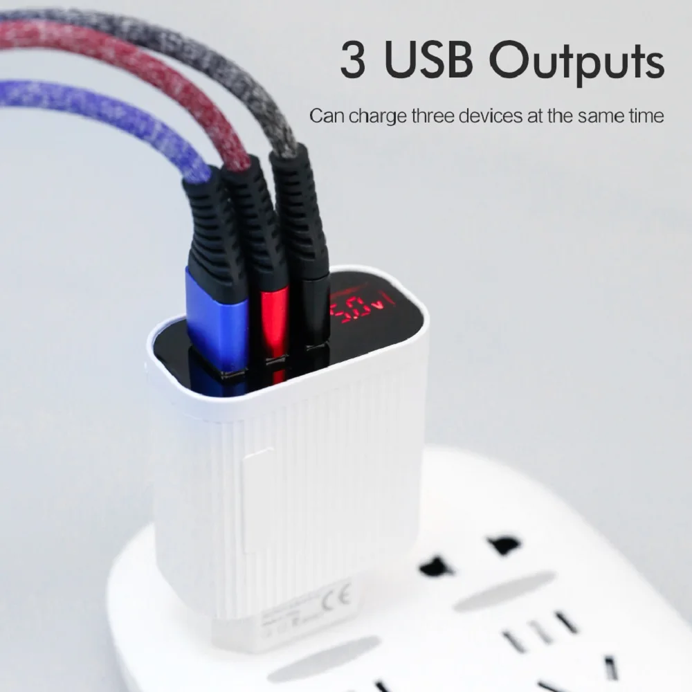 3 портовое USB зарядное устройство 3A Max цифровой светодиодный дисплей умное