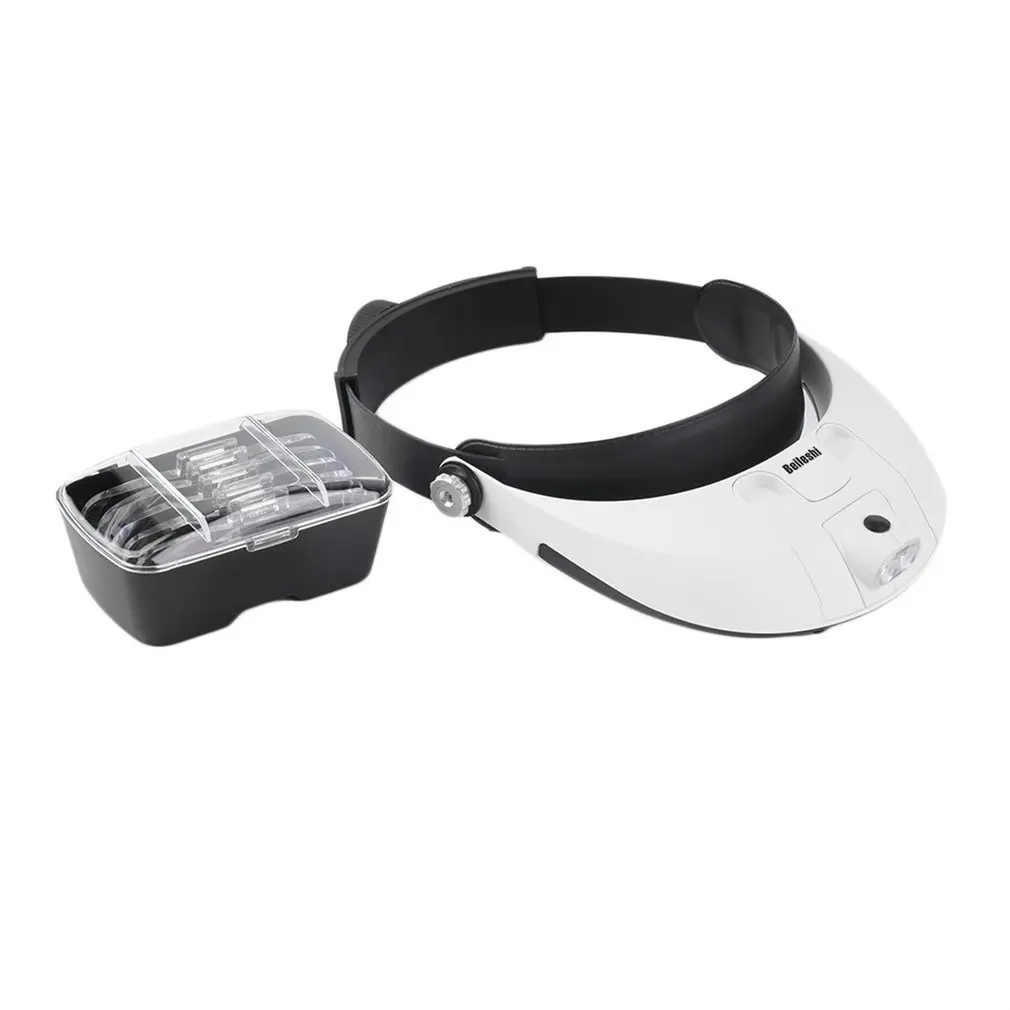 

Hot Selling 2 LED Headband Glasses Illuminated Magnifier Loupe Single/Bi-plate 11 Magnifications 5 lens