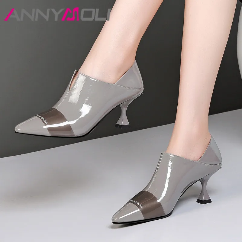 

Туфли-лодочки ANNYMOLI женские на высоком каблуке, Натуральная Воловья кожа, котенок, туфли на высоком каблуке, разные цвета, размеры 33-39