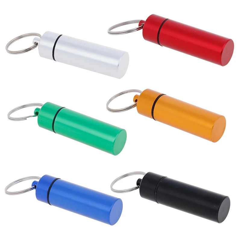 

1pc Waterproof Aluminum Pill Box Portable Container Keychain Medicine Holder Box Health Care Color Random