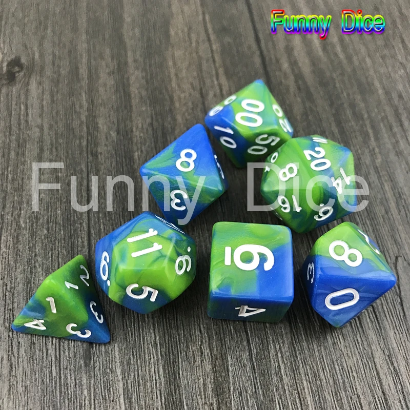 47 green x blue Новые 7 шт. 2-х цветный набор Игральный костей с Туманность многогранные кубики со свободным кости сумка D4-D20 для Dnd RPG настольная вечерние Семья игра - Цвет: 47 green x blue
