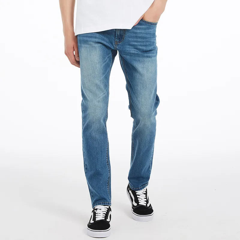 

Синие джинсы, Мужские Стрейчевые джинсы, мужские летние повседневные светло-голубые облегающие брюки, цвет: темно-синий светильник бой, черный, серый, средний