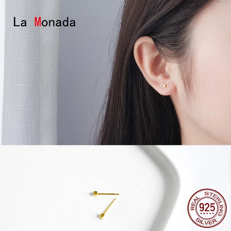 La Monada Золотые Квадратные серьги гвоздики из стерлингового серебра 925 пробы