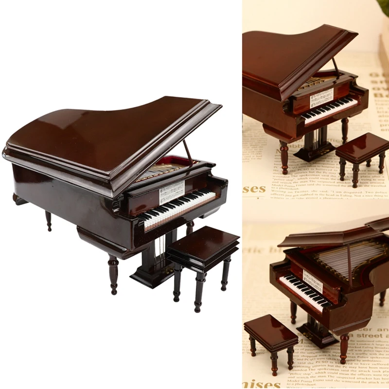 

Hot Miniature Grand Piano Model Kit Musical Instrument with Chair,for Home Office Decoration(Without Music)