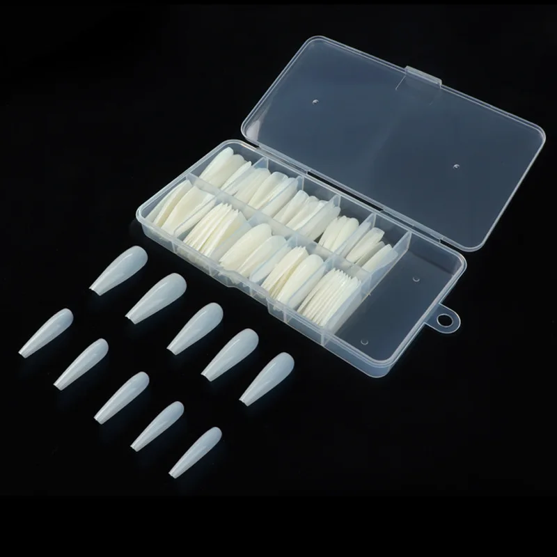 

100pcs Acrylic False Long Ballerina Coffin Nails Full Cover Fake Nail Tips Clear Natural White Press On Nails UV Gel Polish