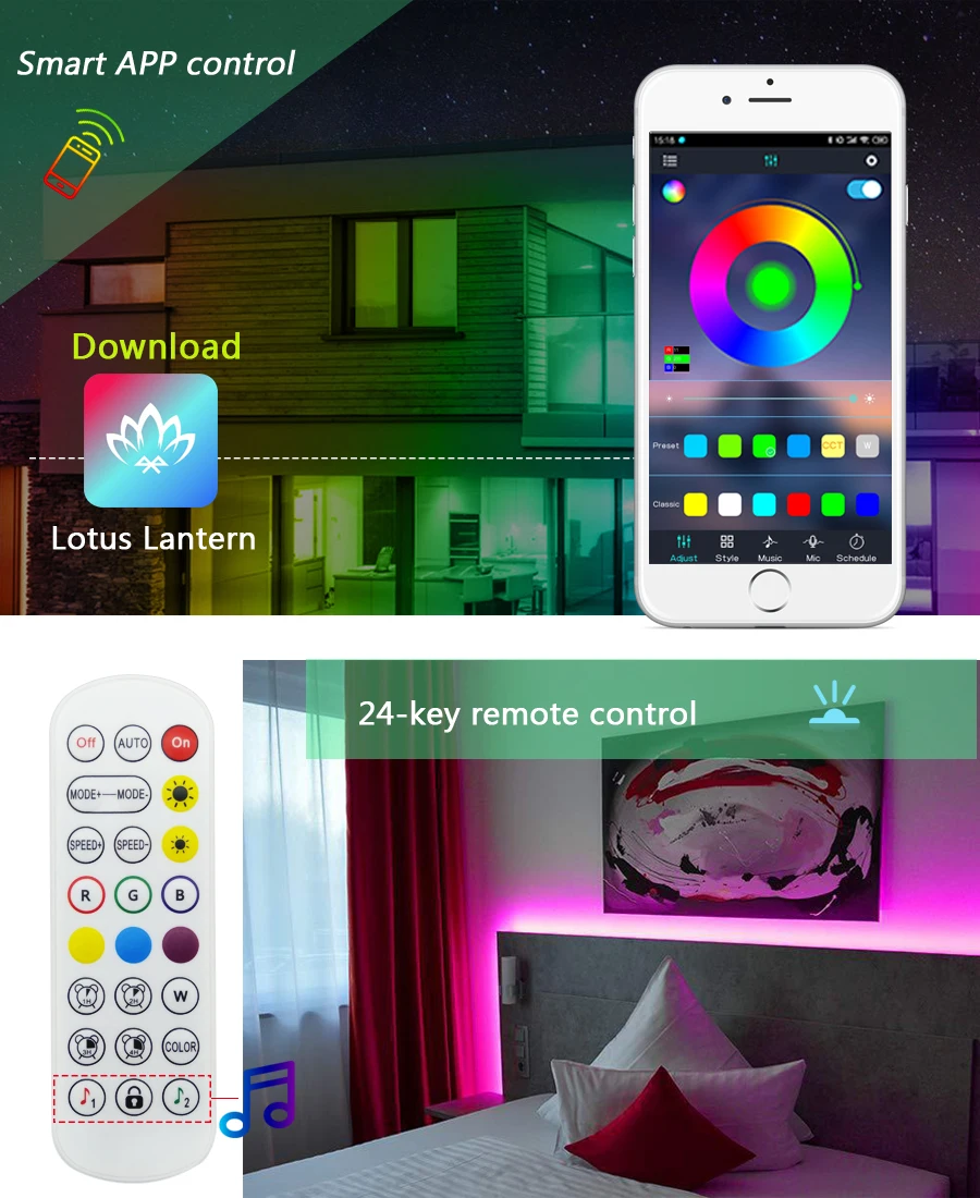 Светодиодный ленточный светильник Bluetooth музыка и Wifi контроллер 5 м 10 15 SMD5050 2835