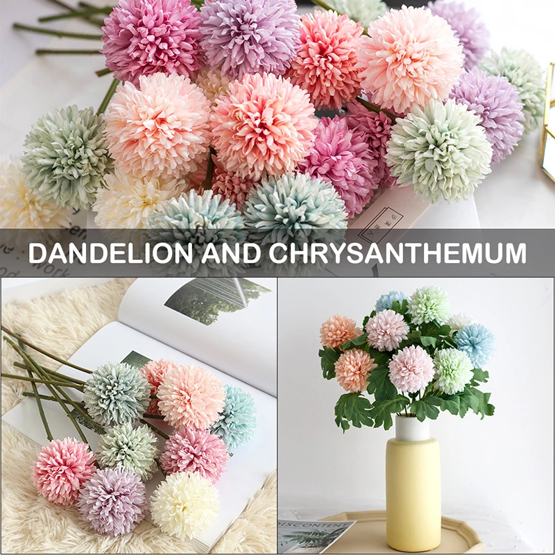 

1Pcs Bunch Artificial Flower Bouquet Dandelion Flower Ball Chrysanthemum Fake Flowers DIY Home Widding Decoration Cute Gifts
