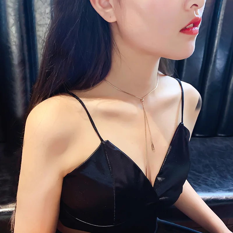

New Korean Fashion Simplicity Titanium steel Chain Geometry Pendant Necklack for Women Sexy Clavicle Chain dropship Suppliers