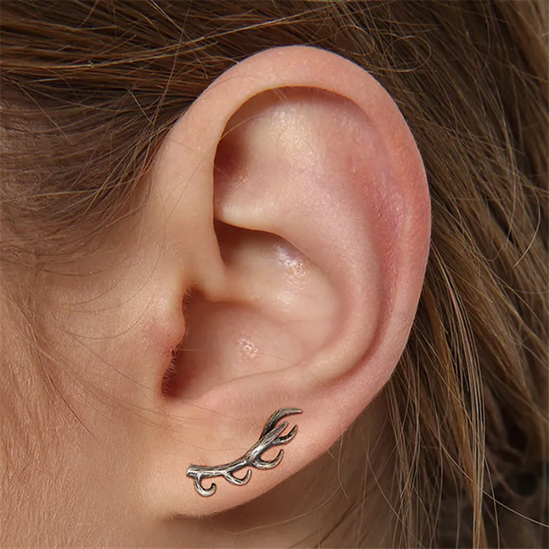 925 Sterling Silver Deer Horn Clip Earrings Jewelry Female Fashion Accessories Women's One Piece Wholesale Price | Украшения и
