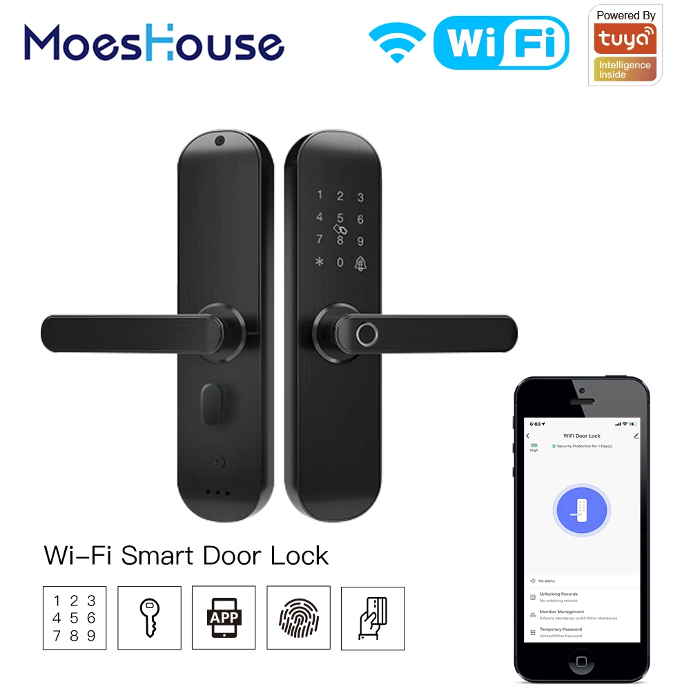 

WiFi Tuya Smart Door Lock Multiple Unlocking Fingerprint Lock with Smart Life APP Password RFID Door Lock Battery Powered