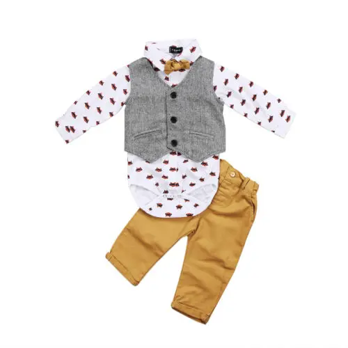 

Lioraitiin 0-24M новорожденный малыш мальчик официальный костюм однотонный жилет мультфильм пирнированные рубашки топ брюки 3 шт. комплект