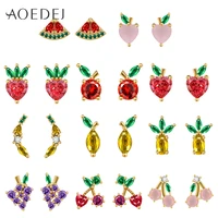aoedej sweet cute mirco pave cz fruit ear stud earrings cherry pineapple banana statement earrings steel helix ears jewelry