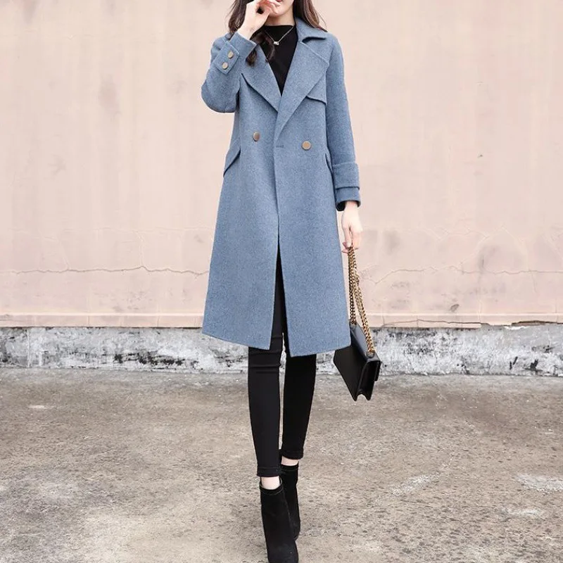 

Korean Version of the New Autumn and Winter Loose -Fit Jacket Women 's Mid-Length Popular Hepburn Wind Woolen Coat Шуба Traf