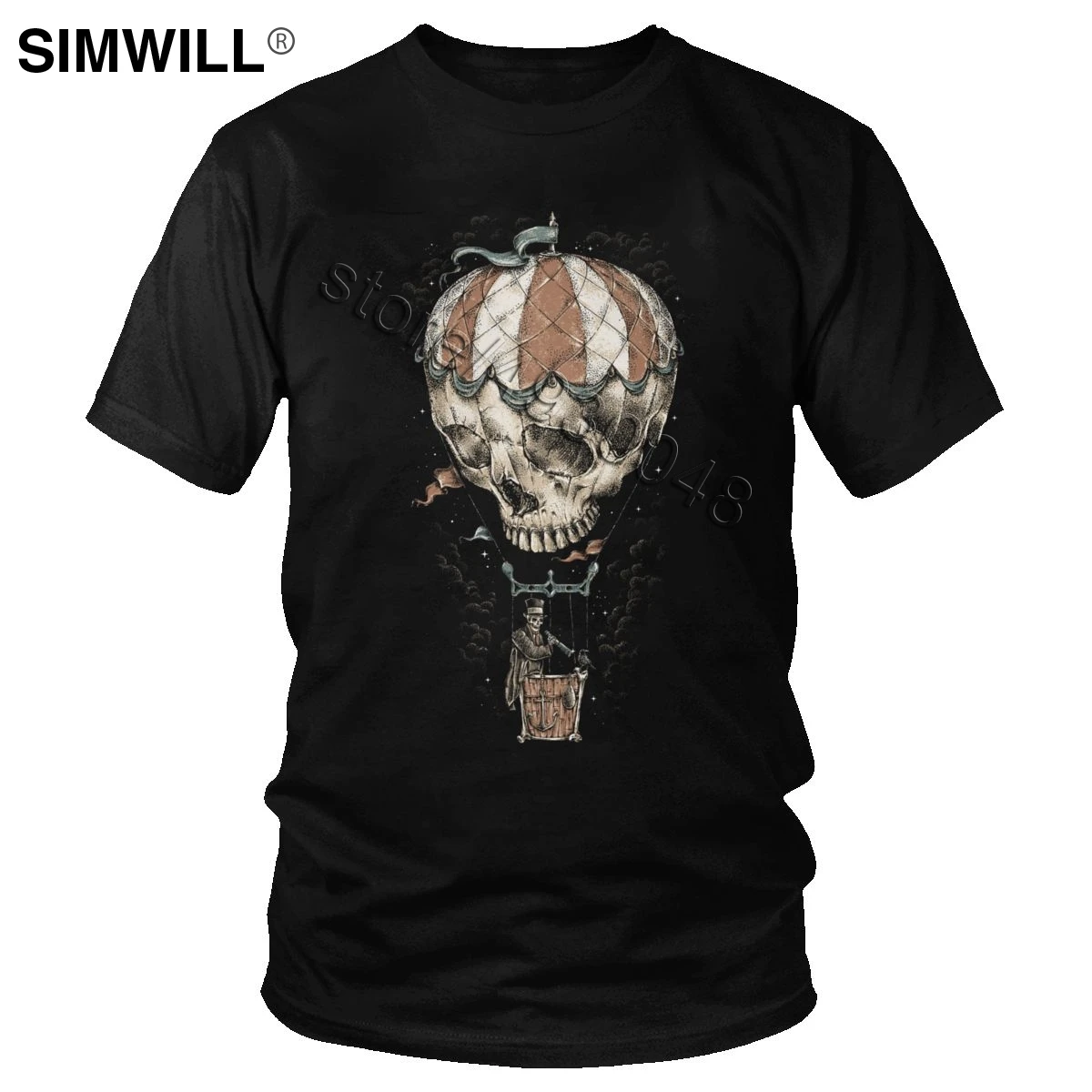 

Funny Men's Hot Air Balloon Skull Shirt Short Sleeved Round Neck Graphic Death Journey T-Shirt Streetwear Tee Gift Idea Clothing