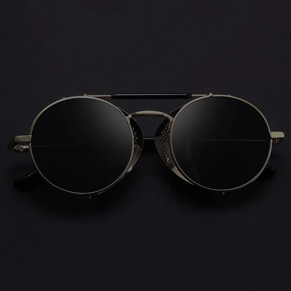 

Retro Steampunk Sunglasses Round Design Metal Shields Anti-UVA UV400 HD Driving Lens Men Women Sunglasses Interior Accessories