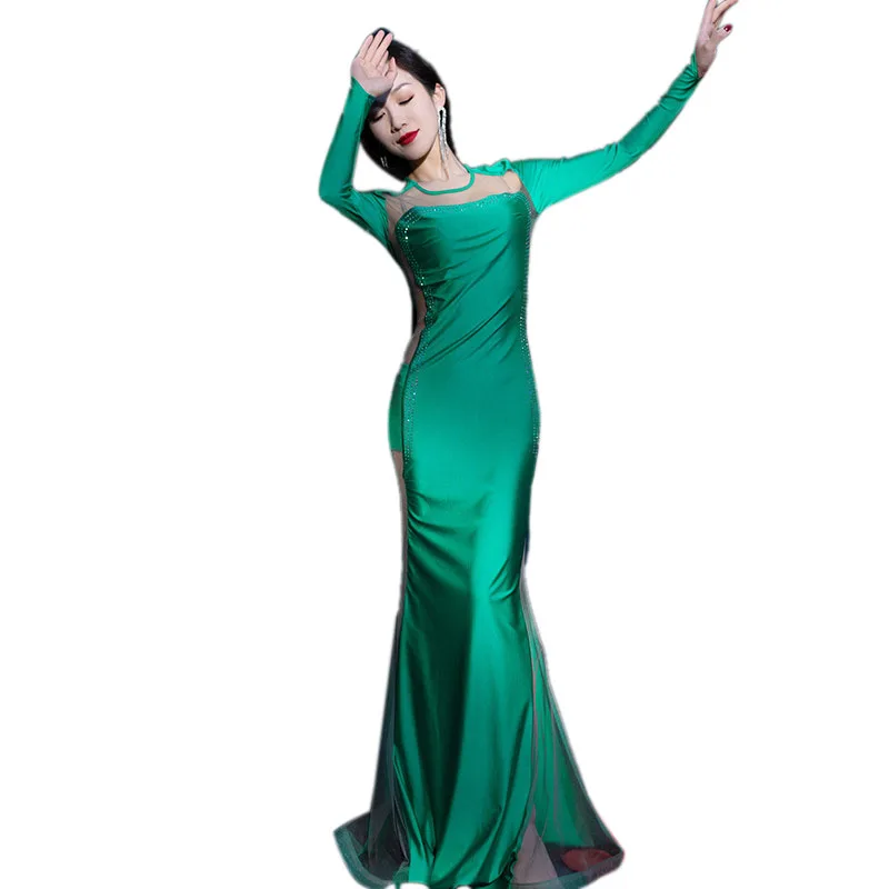 Женское платье для танца живота тренировочный костюм из спандекса со стразами