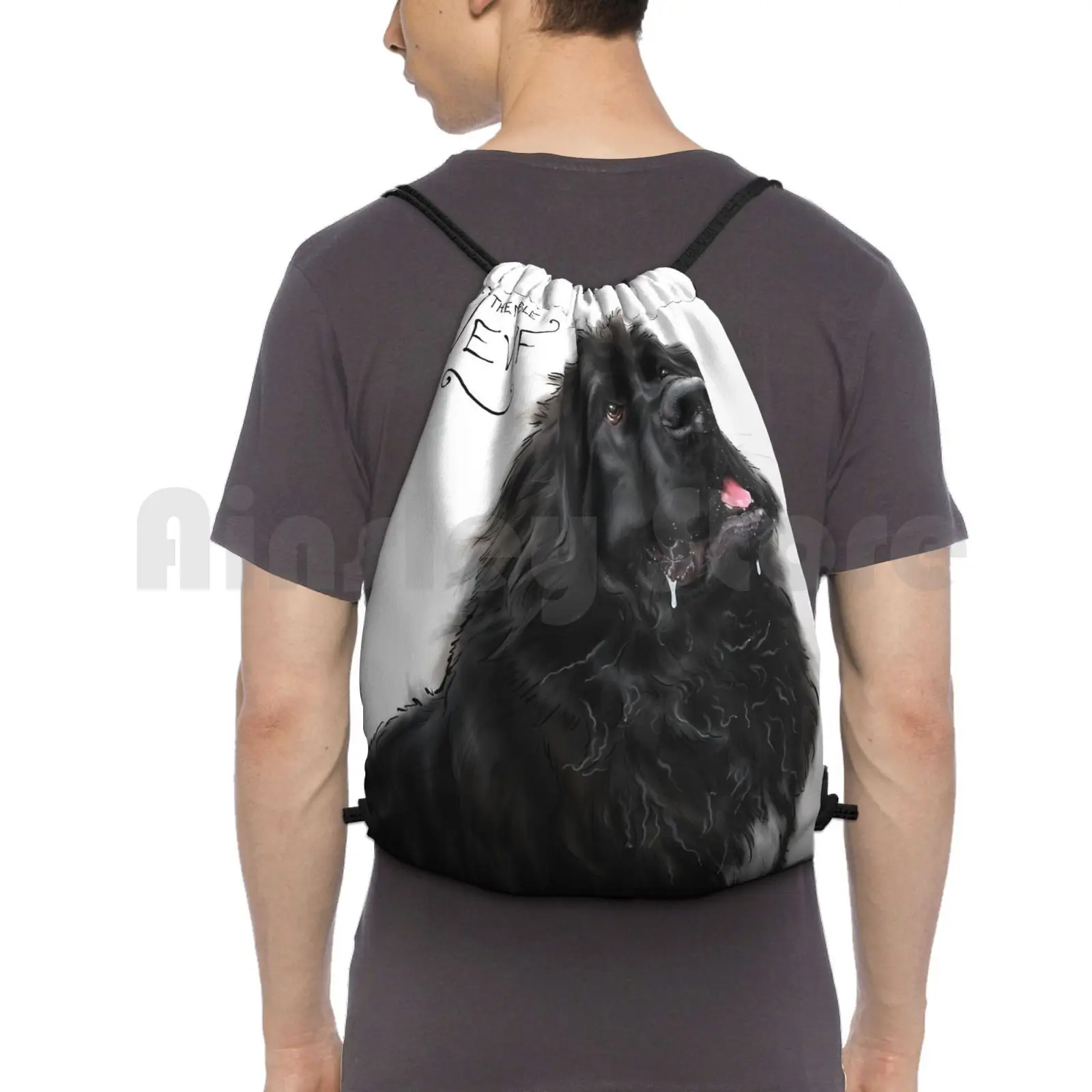 

The Noble Newfoundland Dog Backpack Drawstring Bags Gym Bag Waterproof Dog Newfoundland Portrait Digital Drawing