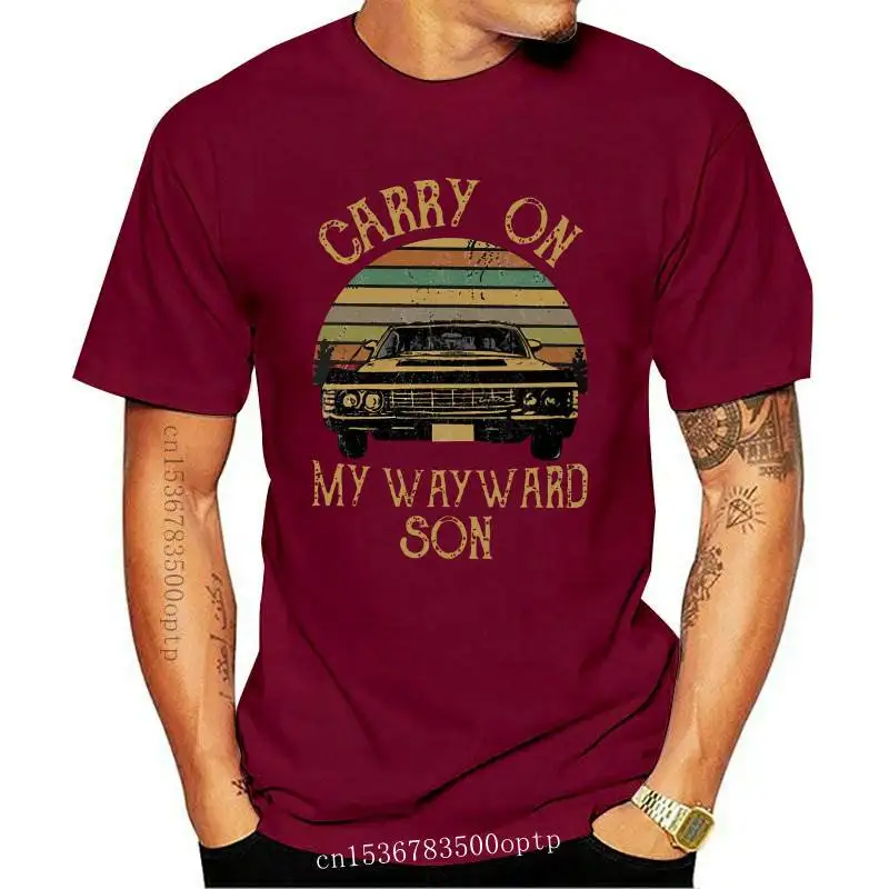 

Новинка, винтажная Мужская футболка с коротким рукавом и надписью «Keep on My Wayward Son» в стиле ретро, хлопковая футболка, Забавные топы, летняя фу...