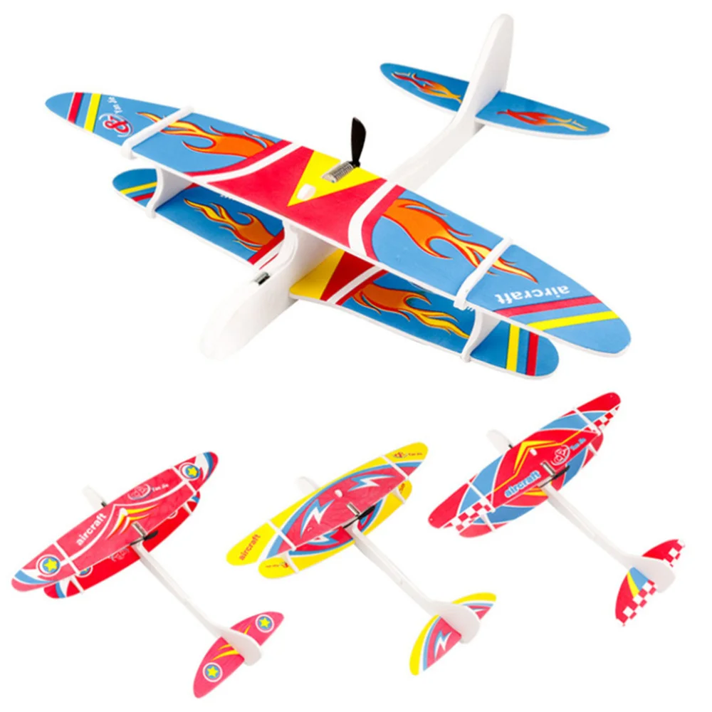 

2pcs Kids DIY Rechargeable Electric Hand Throw Flying Glider Planes Assemble Fighter Aircraft Model Airplane Outdoor Game Toys