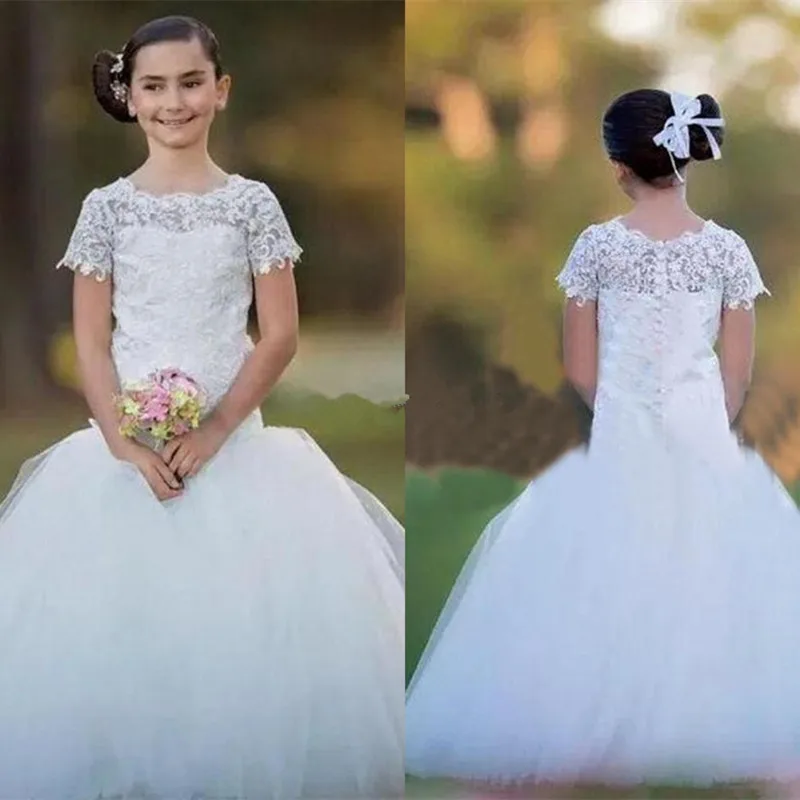 Новые очаровательные белые кружевные платья с цветами для девочек коротким