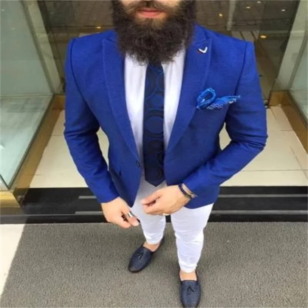 

2021 New High-Quality Customized Blue Peak Lapel Men's Suit Design Wedding Tuxedo Dinner Fashion Prom 2 Pieces (Jacket + Pants)
