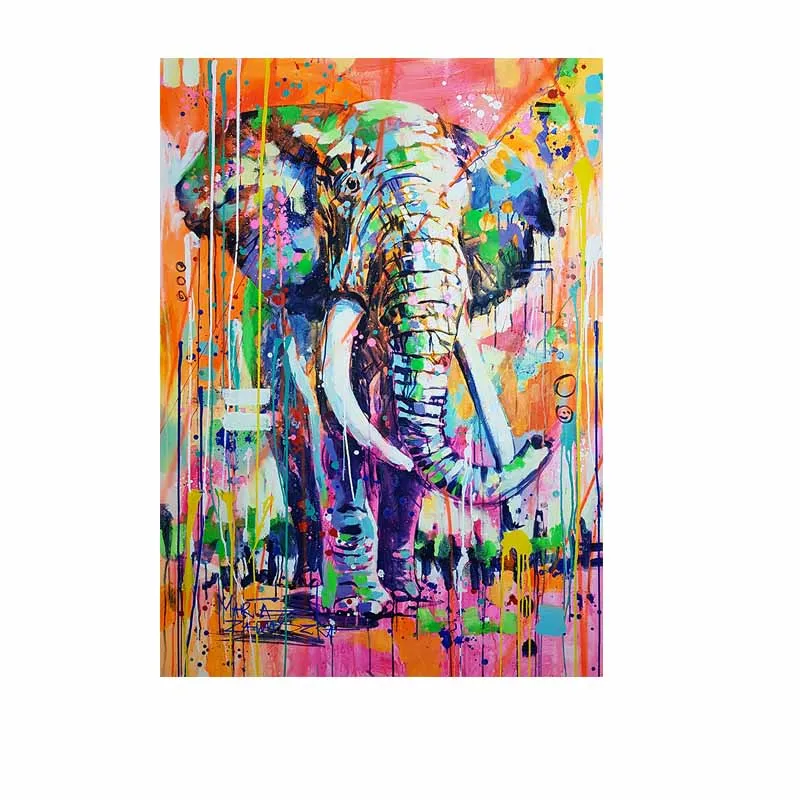 

African Wild Elephant Colorful Graffiti Art Posters and Prints Animals Painting Wall Art for Living Room Home Decor (No Frame)