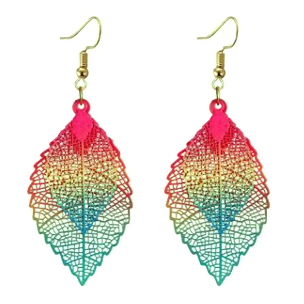 

Ethnic Hollow Colorful Leaf Pendant Drop Women Statement Hook Earrings Jewelry