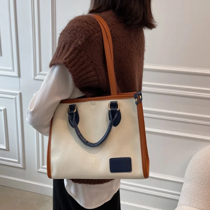 

Designer Brand Mixed Color Canvas Handbag for Women Winter Large Ladies Shoulder Bags Korean Long Strap Female Crossbody Bag New