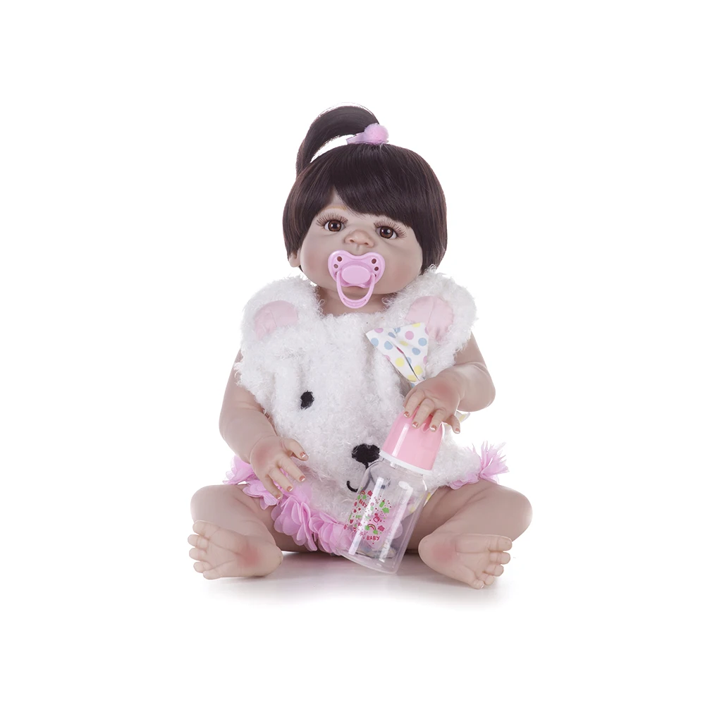 55cm Full Body Silicone Reborn Girl Baby Doll Toy Lifelike Pink Princess Dress Newborn Babies Cute Birthday Gift Bathe | Игрушки и хобби