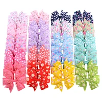 20pcslot printed flower hair bows with clip for baby girls grosgrain ribbon boutique hair clip barrettes hair accessories 039