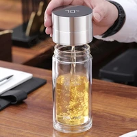 fanjane new design glass tea bottle for make tea double wall glass water bottle with tea infuser smart temperature bottle cup