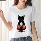 Женская футболка с принтом в виде боксерского кота, летняя Милая модная одежда в стиле 90-х, топы, женская футболка, женская футболка с коротким рукавом