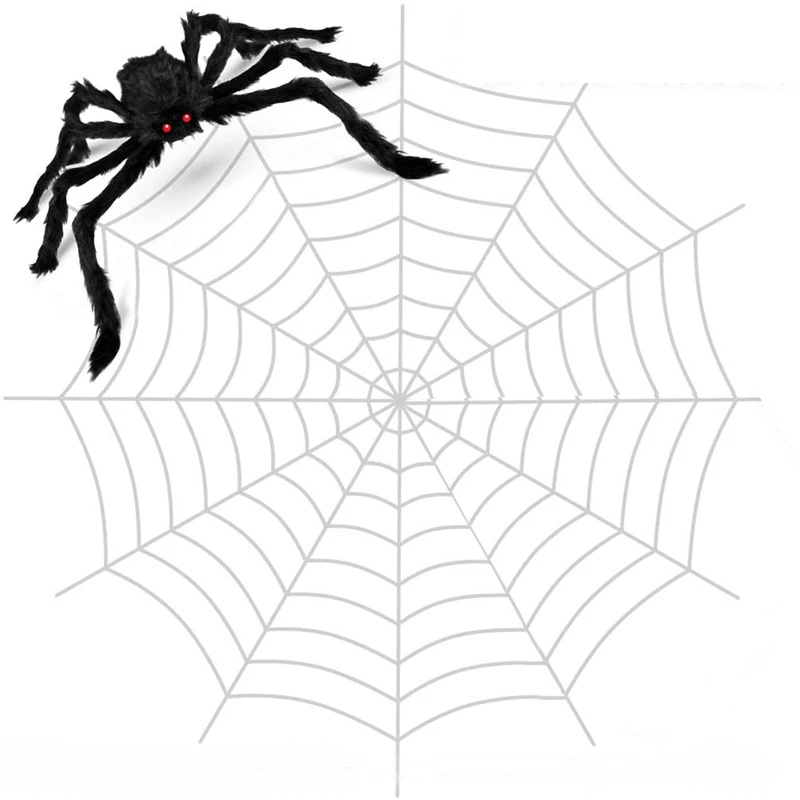 

Halloween 12 FT Giant Round Spider Web and Fake Hairy Spider Props Scary Yard Door & Outdoor Decor with Stretch Cobweb