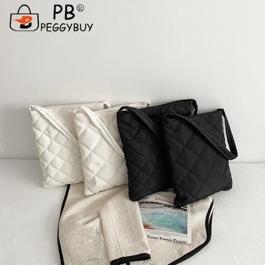 

Fashion Women Stitching Quilted Cotton Padded Handbag Portable Diamond Lattice Pattern Large Capacity Shoulder Armpit Bags