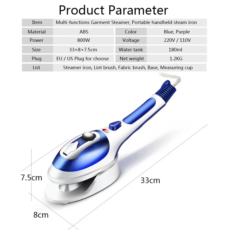 Ручной отпариватель для одежды портативный паровой утюг путешествий с щеткой 800
