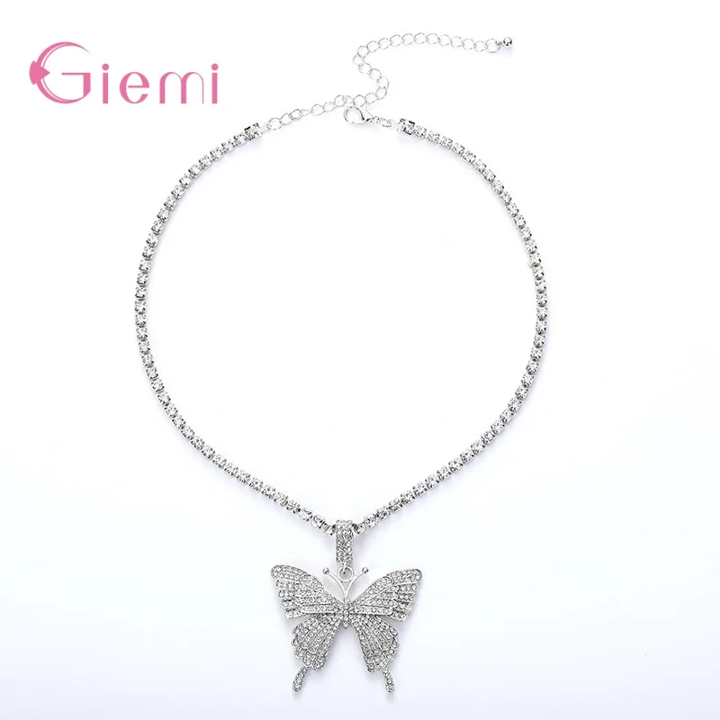 

New Arrival Butterfly Necklace Women 925 Silver Chain Cute Statement Choker Necklace Fashion Pendant Jewellery