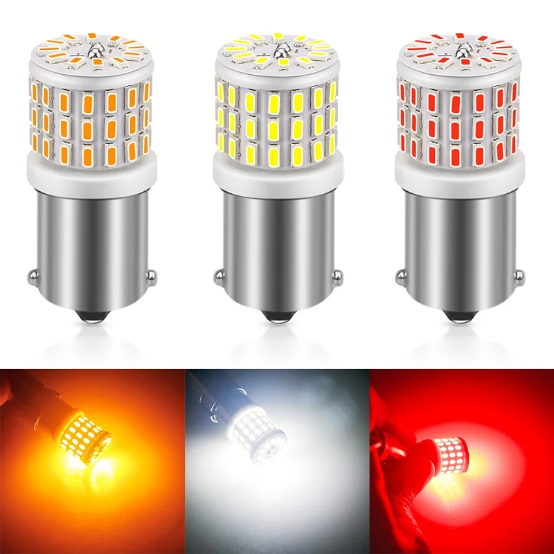 

2pcs Error Free 1156 LED P21W BA15S 1157 LED BAY15D S25 57SMD 3014 Auto Led Bulbs Turn Signal LED Bulb Light Car lights 12V 24V