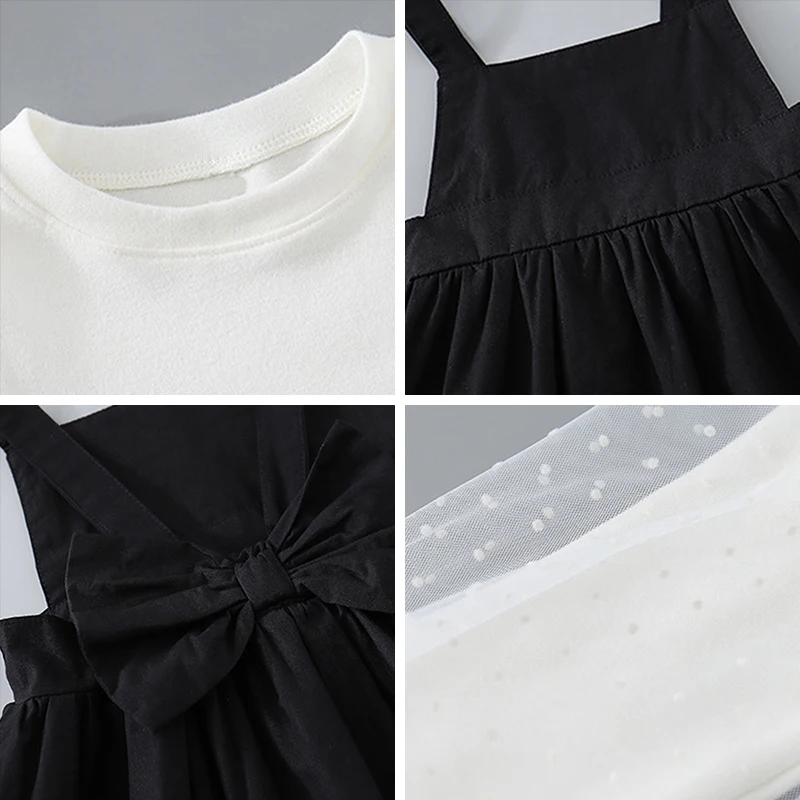 

Baby Girls Sweet Sets Mesh Puff Sleeve T-shirt + Suspender Dress Suits For Toddler Girl Spring Autumn Kids Elegant Vestidos