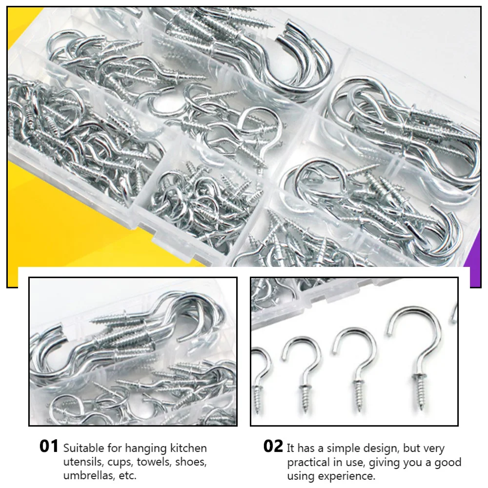 

1 Box Screw Hooks Handy Ceiling Hooks Screw-in Wall Hooks for Indoor Outdoor