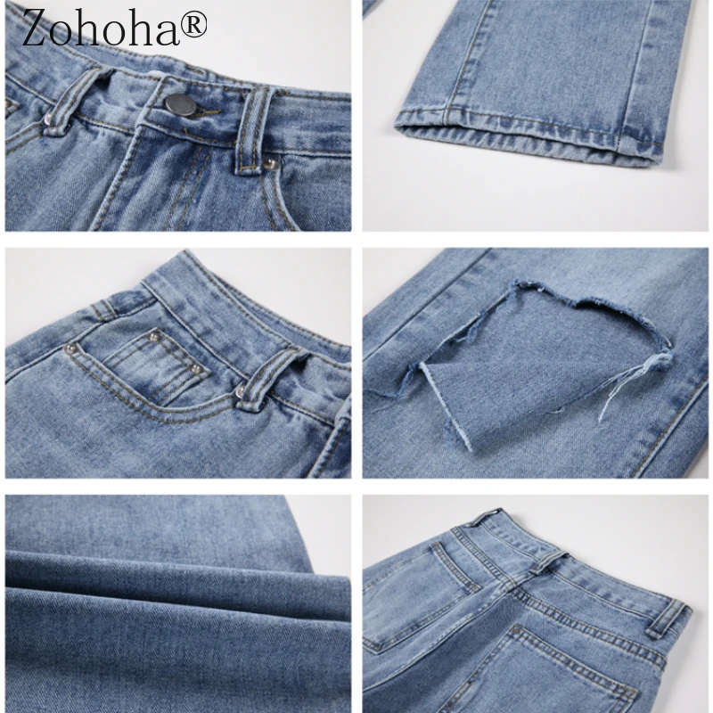 

Zohoha Women Jeans 2021 Summer Ripped Jeans New Ins Straight Loose Wide-legged Pants Full Length Jeans for Women