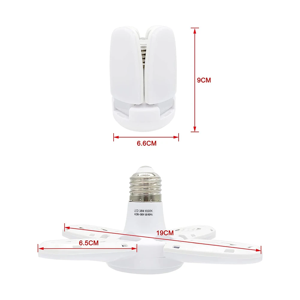 38W LED Garage Lights Foldable E27 Bulb 4 Adjustable Fan Blades Deformable Workshop Warehouse Ceiling Lighting 6500K AC110-265V |