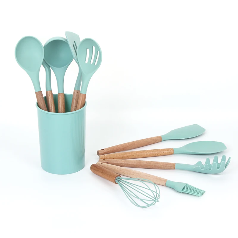 

11pcs/Set Silicone Cooking Utensils Food Grade Safety Material Non-Stick Spatula Soup Spoon Egg Beater Baking Tools Storage Box