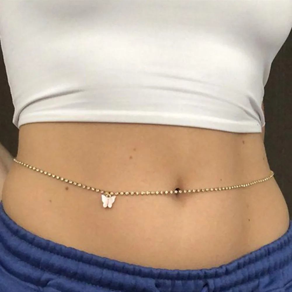 

Colorful Acrylic Butterfly Pendant Belly Waist Chain Jewelry for Women Luxury Rhinestone Crystal Tennis Body Waist Chain Belt