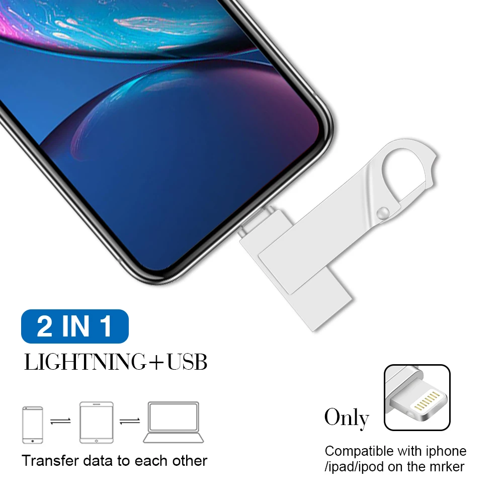 

USB iPhone Flash Drive 3-in-1 Lightning TYPE-C 128GB Usb Flash Drive Memory Stick Compatible Apple iPad PC