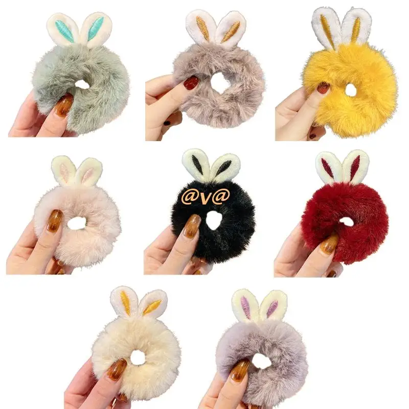 

Rabbit Ears Hair Rope Furry Elastic Hair Bands Cartoon Plush Ponytail Holder Durable Bunny Ears Hair Scrunchies