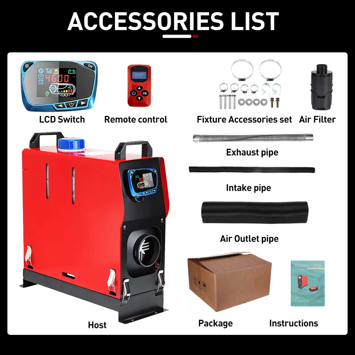 $91.30 Hcalory 12V 8KW Diesel Air Heater Host Adjustable Blue LCD English Remote Control Integrated Parking Heater Machine For Car